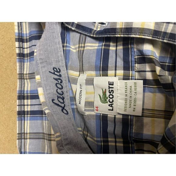 Lacoste Mens Multi Color Modern Fit Button Down Long Sleeve Shirt Size 44 - Picture 10 of 14